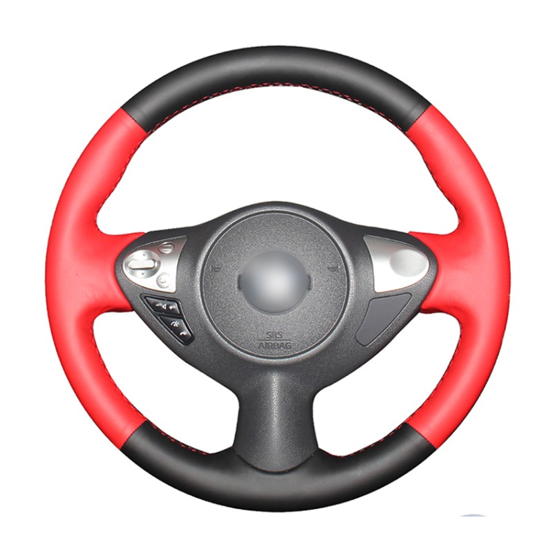 Loncky Auto Custom Fit OEM Black Red Genuine Leather Car Steering Wheel Cover for Nissan Juke